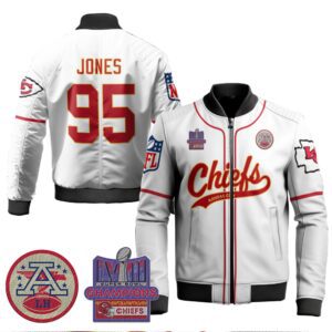 Chris Jones 95 Chiefs Super Bowl LVIII 2024 Champion Classic Bomber Jacket