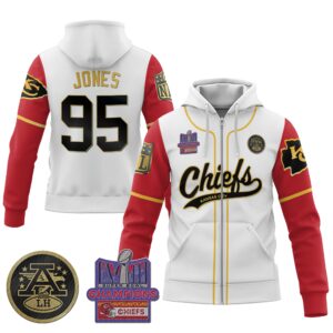 Chris Jones 95 Chiefs Super Bowl LVIII 2024 Champion Classic Color Unisex Zip Hoodie