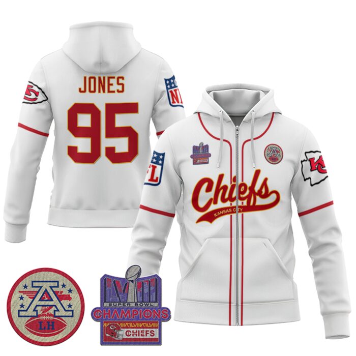 Chris Jones 95 Chiefs Super Bowl LVIII 2024 Champion Classic Unisex Zip Hoodie