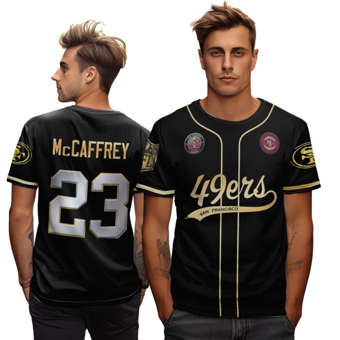 Christian McCaffrey 23 49ers Flex Base Gold Unisex T-Shirt Black Limited