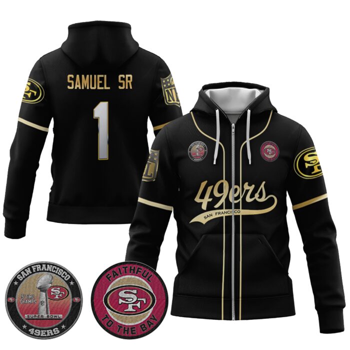 Deebo Samuel Sr 1 49ers Flex Base Gold Unisex Zip Hoodie Black Limited