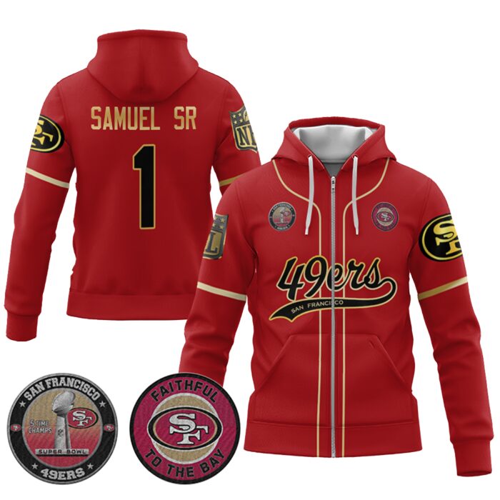 Deebo Samuel Sr 1 49ers Flex Base Gold Unisex Zip Hoodie Black Red