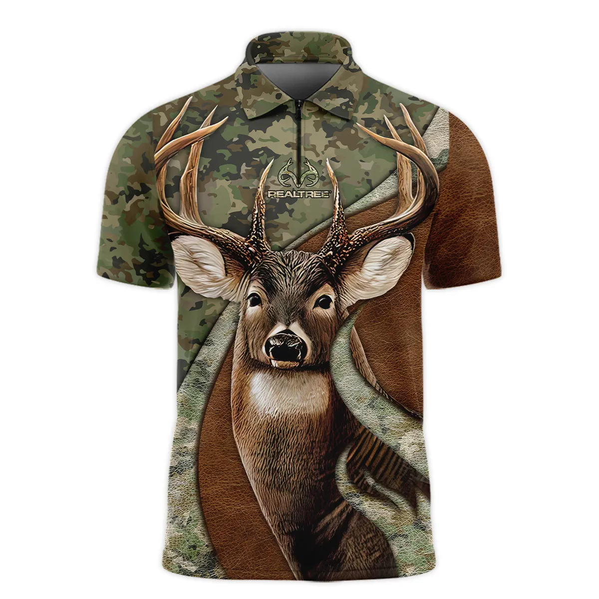 Deer Hunting Camo Realtree Zipper Polo Shirt  ZPL1134