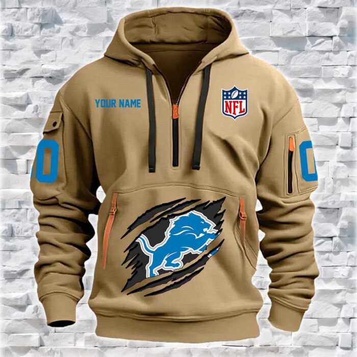 Detroit Lions NFL Personalized Quarter Zip Hoodie For Fan QZH1061