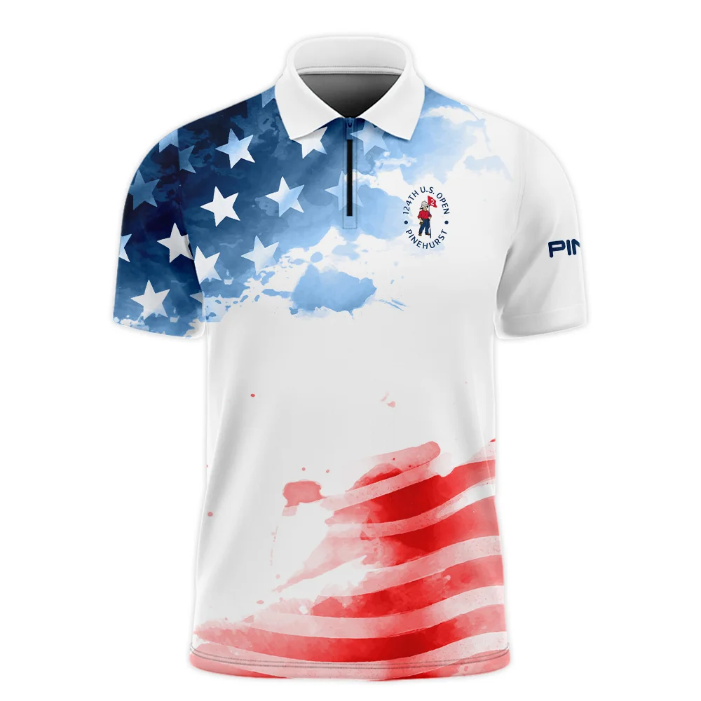 Golf 124th U.S. Open Pinehurst Ping Zipper Polo Shirt US Flag Watercolor Golf Sports ZPL1010