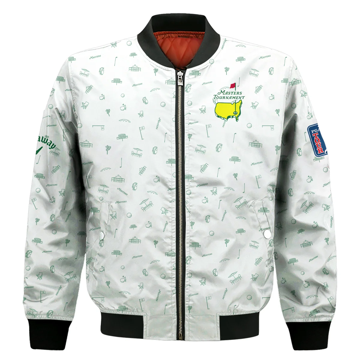 Golf Masters Tournament Callaway Bomber Jacket Augusta Icons Pattern White Green Golf Sports Bomber Jacket GBJ1317
