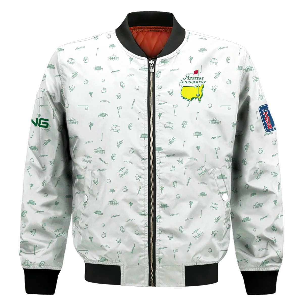 Golf Masters Tournament Ping Bomber Jacket Augusta Icons Pattern White Green Golf Sports Bomber Jacket GBJ1313