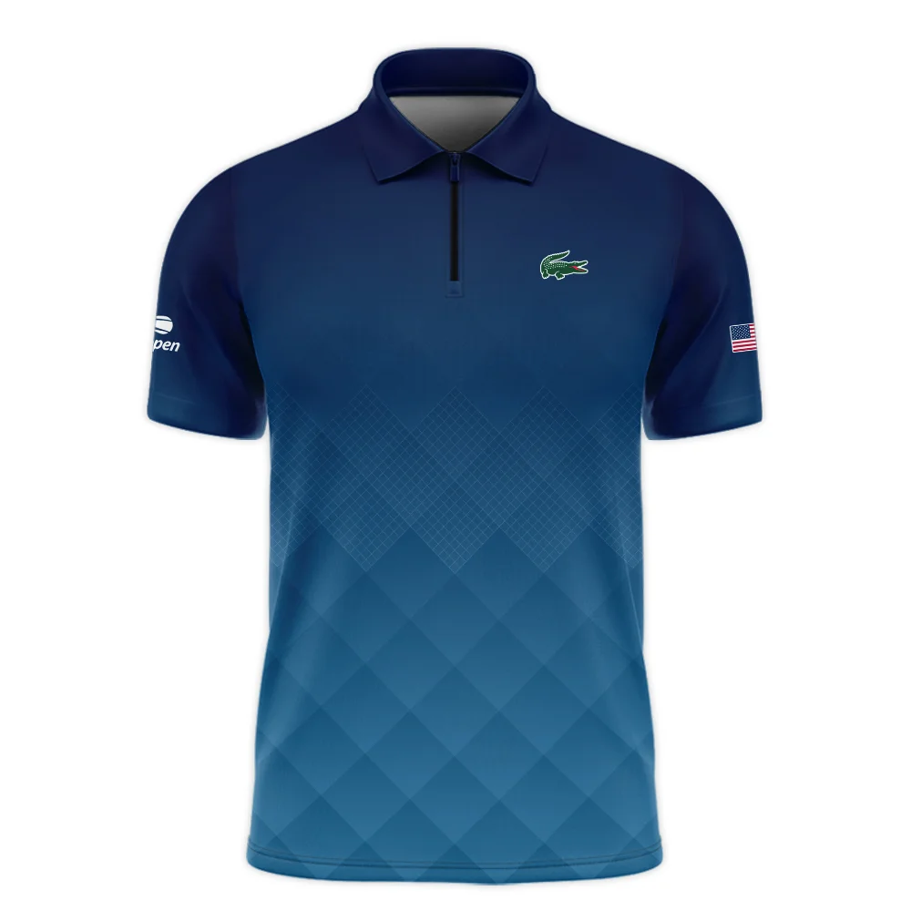 Lacoste Blue Abstract Background US Open Tennis Champions Zipper Polo Shirt  ZPL1177
