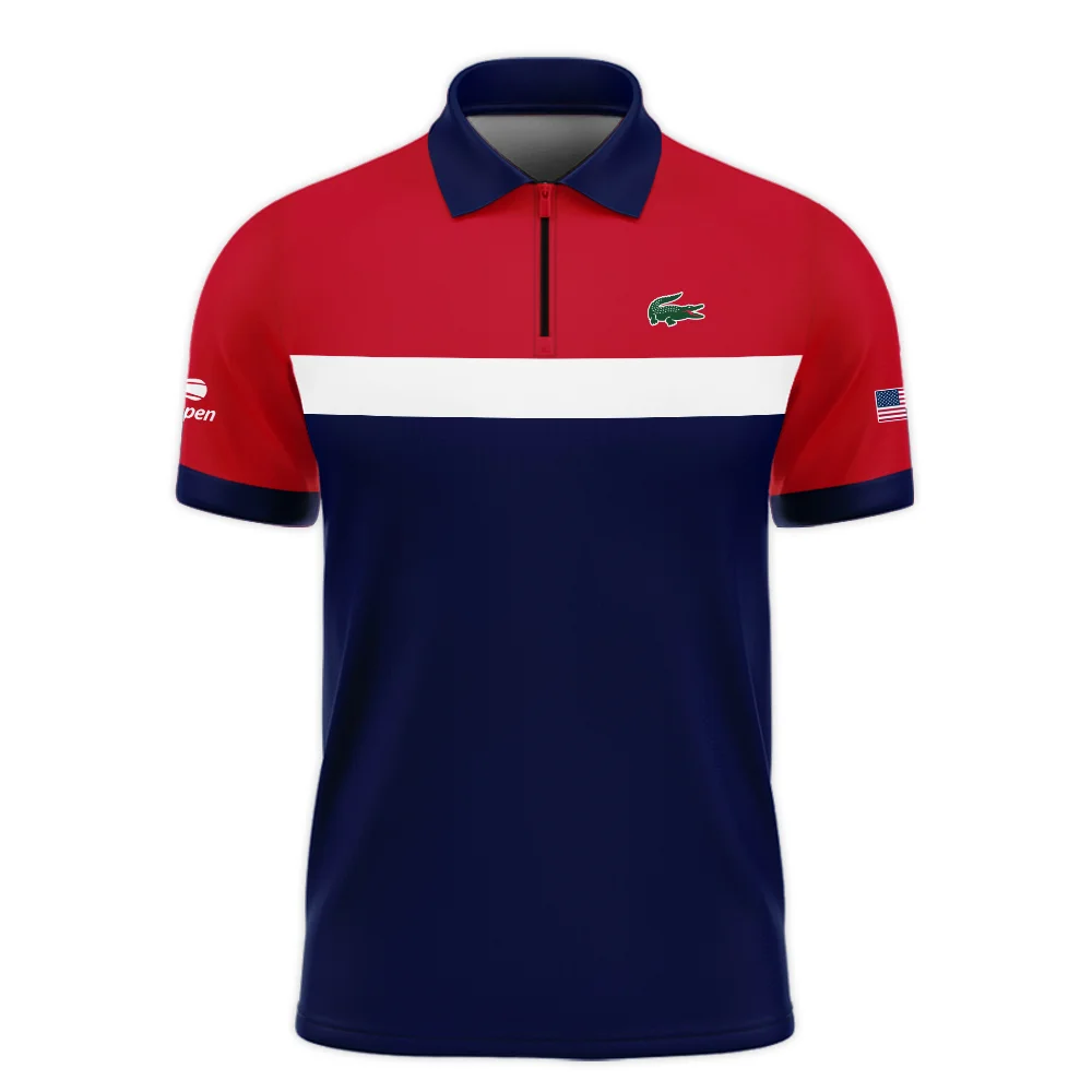 Lacoste Blue Red White Background US Open Tennis Champions Zipper Polo Shirt  ZPL1174
