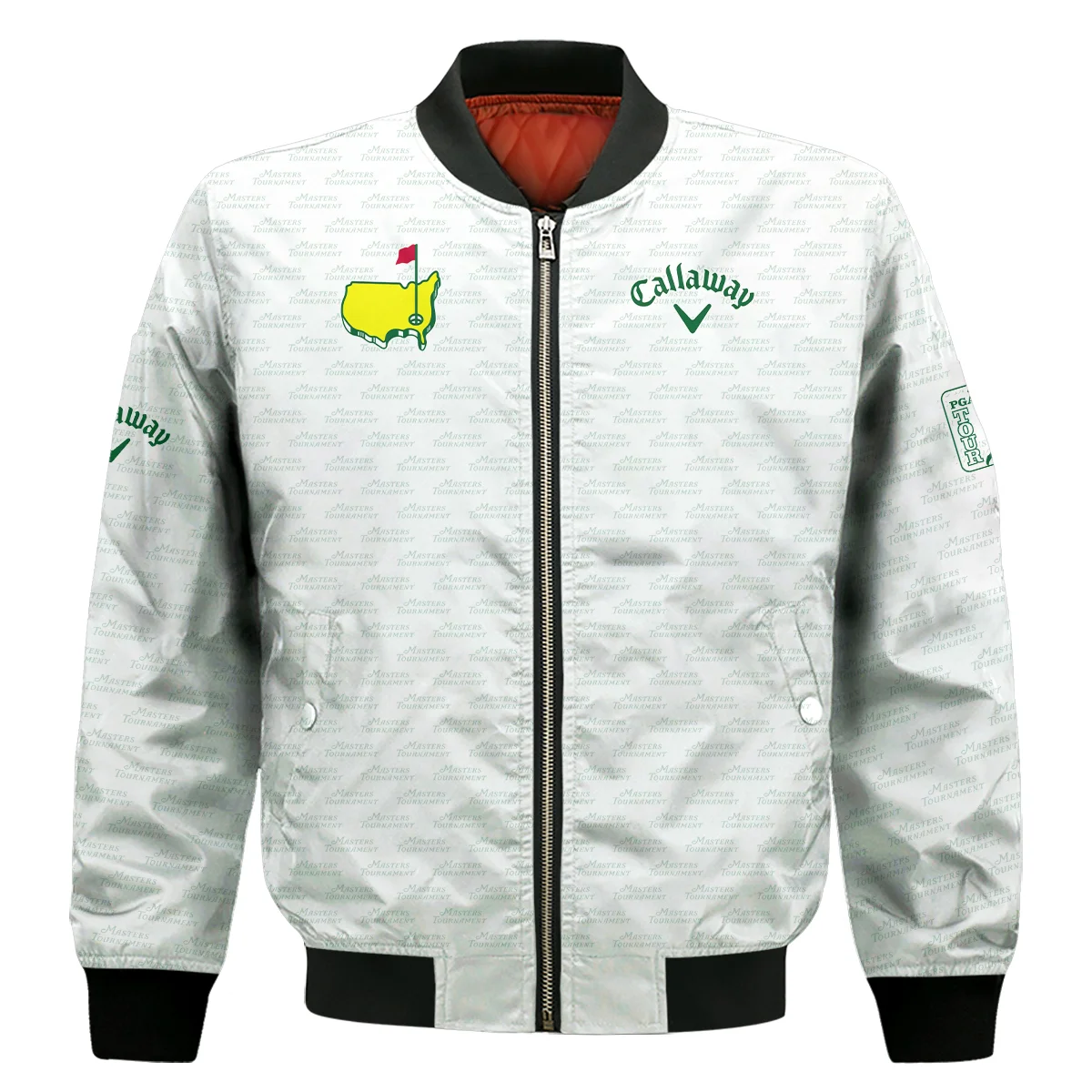 Masters Tournament Golf Callaway Bomber Jacket Logo Text Pattern White Green Golf Sports Bomber Jacket GBJ1302