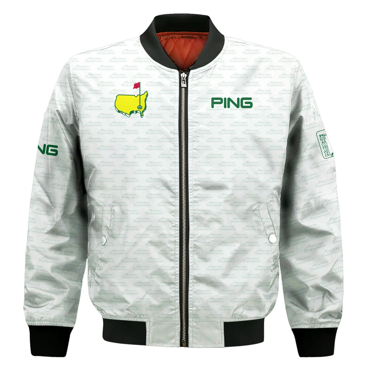 Masters Tournament Golf Ping Bomber Jacket Logo Text Pattern White Green Golf Sports Bomber Jacket GBJ1307