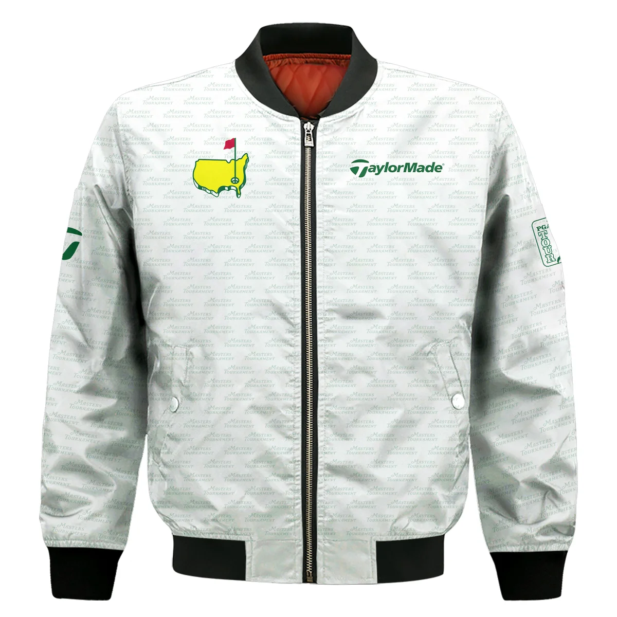 Masters Tournament Golf Taylor Made Bomber Jacket Logo Text Pattern White Green Golf Sports Bomber Jacket GBJ1308