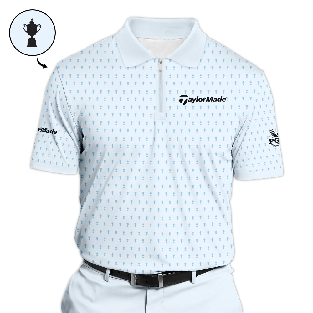 PGA Championship Valhalla Sports Taylor Made Zipper Polo Shirt Cup Pattern Light Blue Pastel ZPL1888