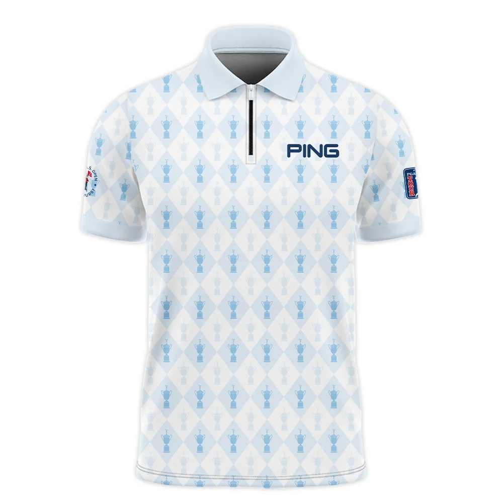 PGA Tour 124th U.S. Open Pinehurst Ping Zipper Polo Shirt Sports Pattern Cup Color Light Blue Zipper Polo Shirt ZPL1922