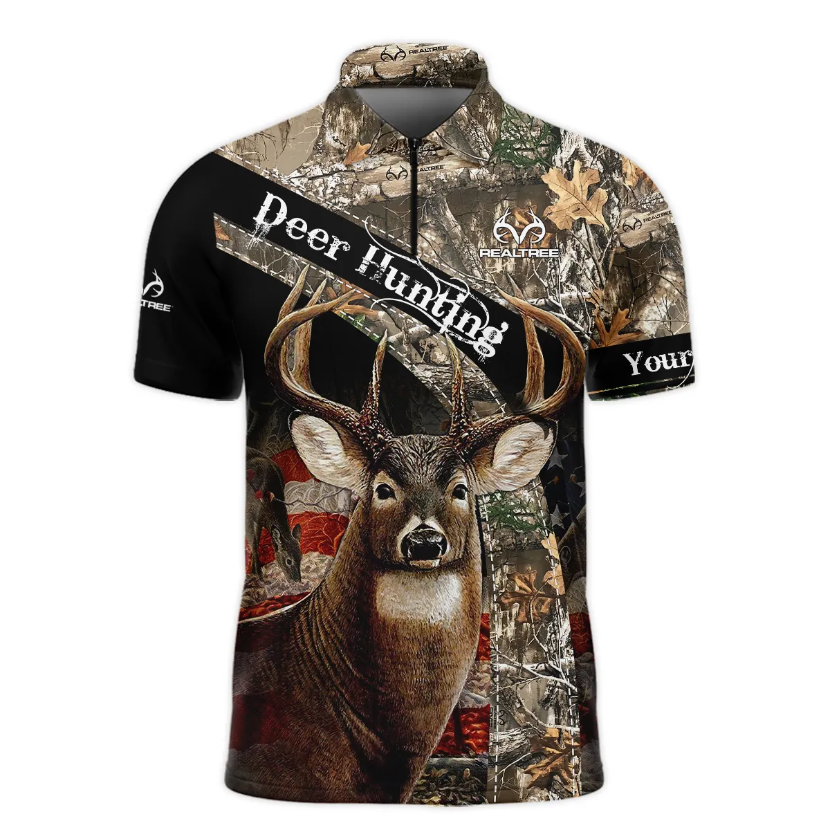 Personalized Name Deer Hunting Camo EDGE Deer Love Realtree Zipper Polo Shirt  ZPL1166
