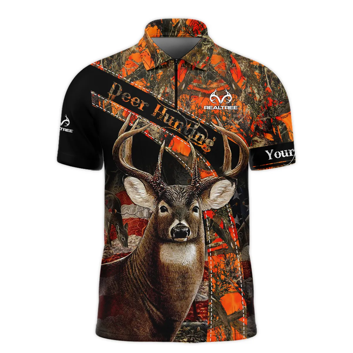 Personalized Name Deer Hunting Camo MC2 Blaze Deer Love Realtree Zipper Polo Shirt  ZPL1169