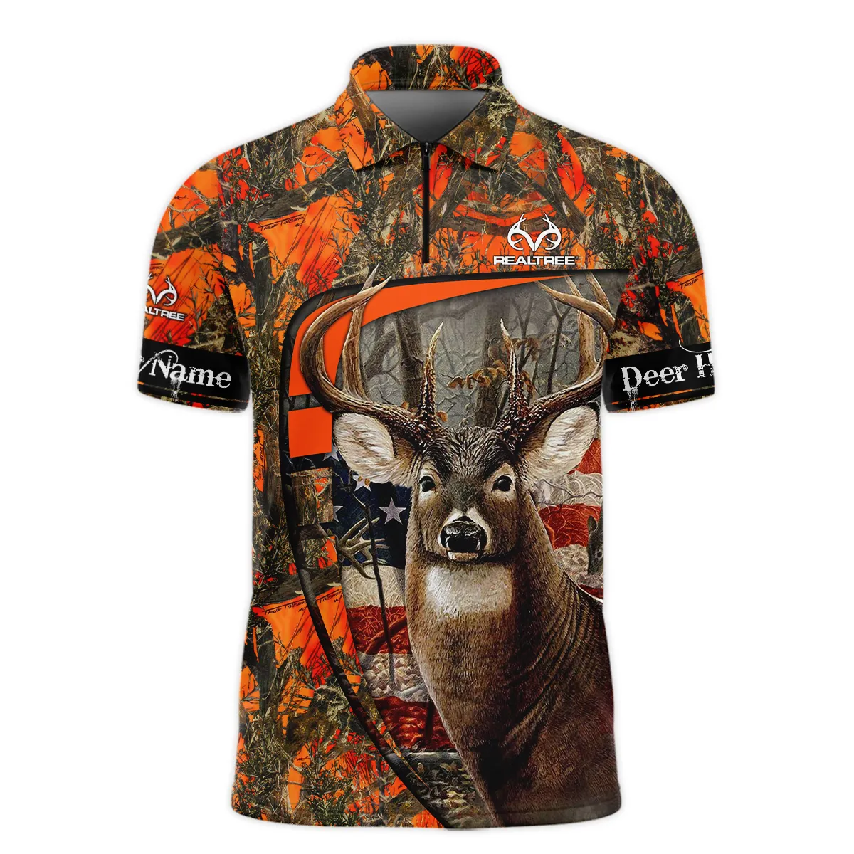 Personalized Name Deer Hunting Loves Brown Realtree Zipper Polo Shirt  ZPL1168