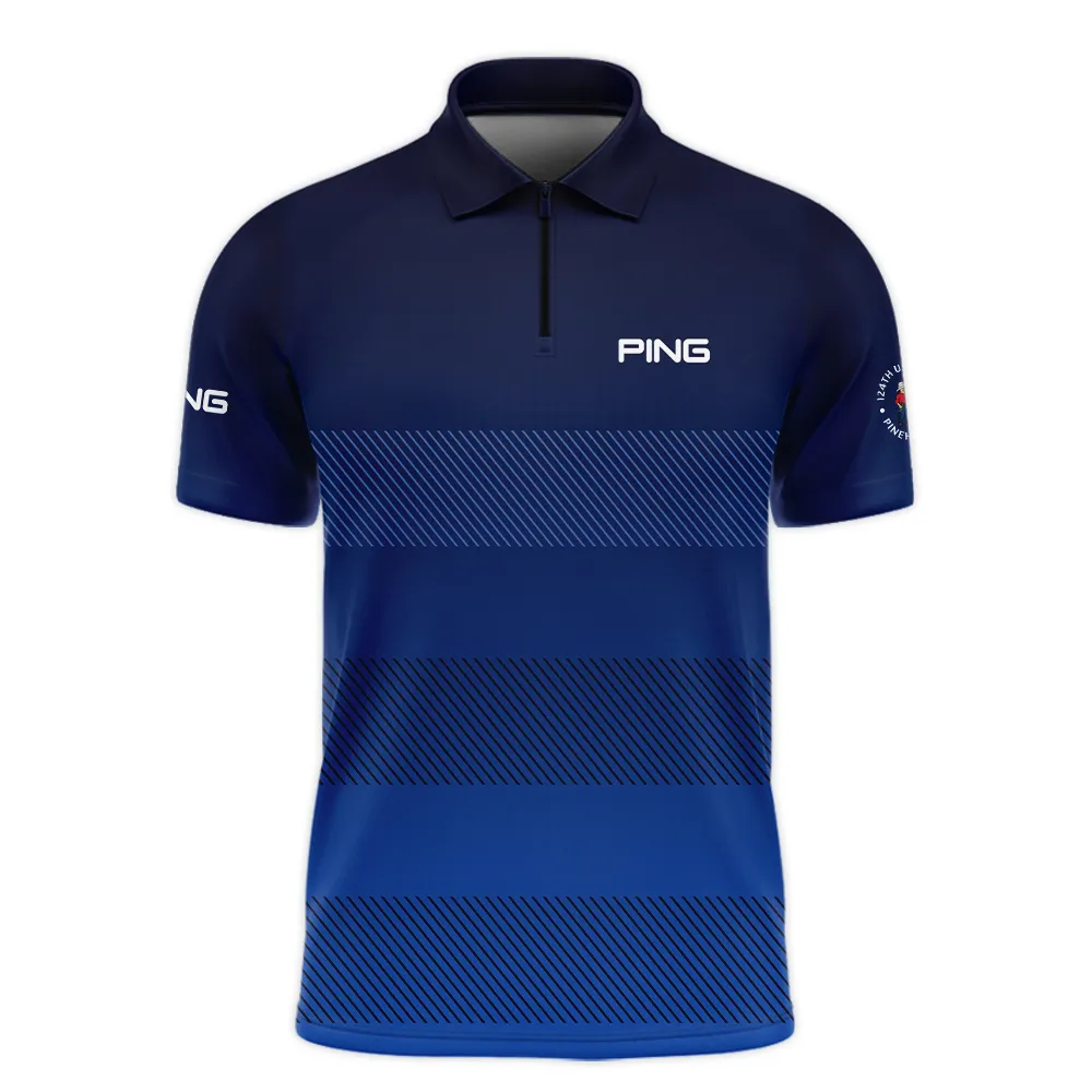 Ping 124th U.S. Open Pinehurst Zipper Polo Shirt Sports Dark Blue Gradient Striped Pattern ZPL1918