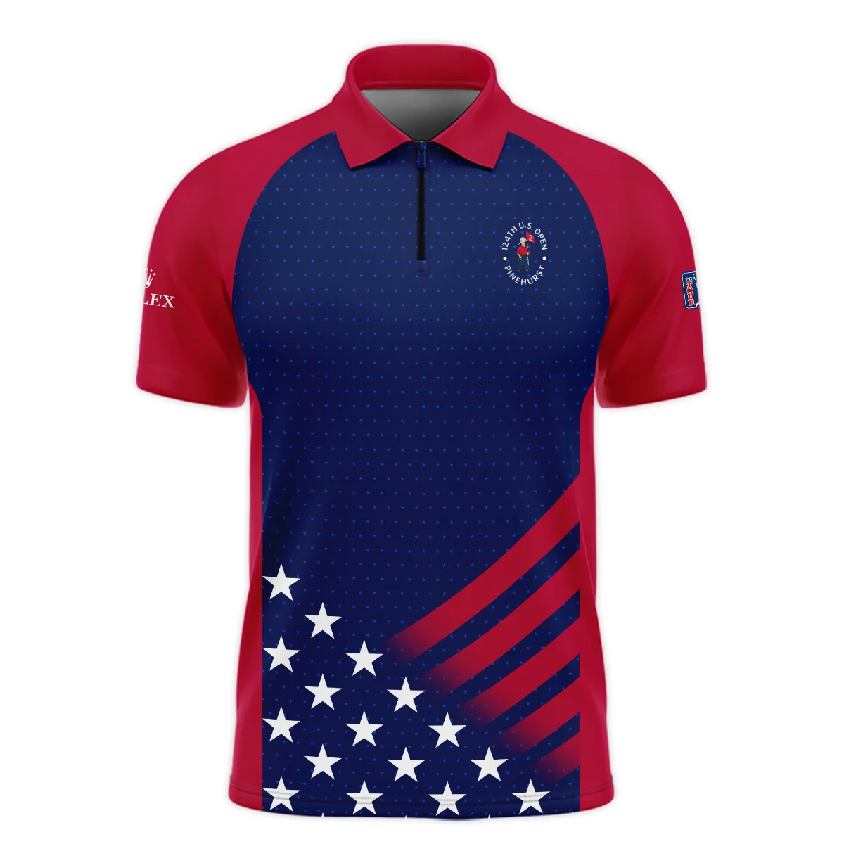 Rolex 124th U.S. Open Pinehurst Star White Dark Blue Red Background Zipper Polo Shirt  ZPL1126