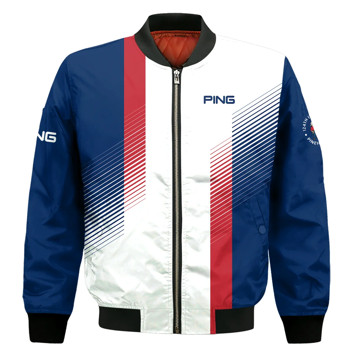 Sport Ping 124th U.S. Open Pinehurst Golf Bomber Jacket Blue Red Striped Pattern White Bomber Jacket GBJ1332