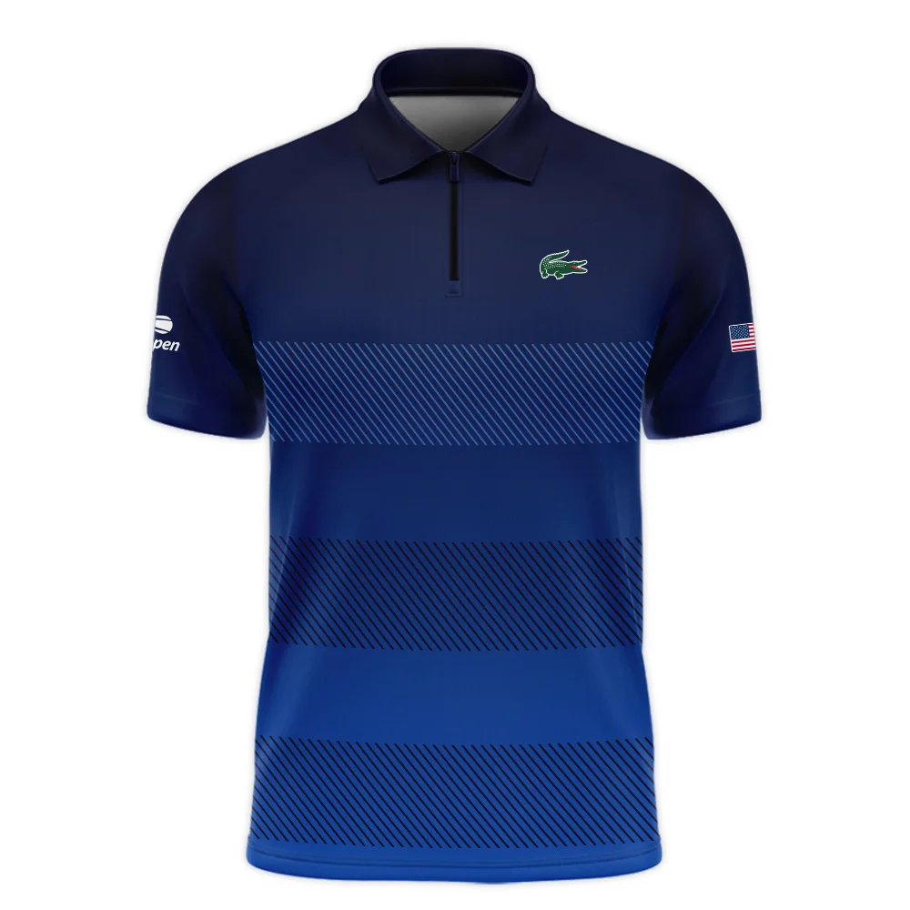 Straight Line Dark Blue Background US Open Tennis Champions Lacoste Zipper Polo Shirt  ZPL1184