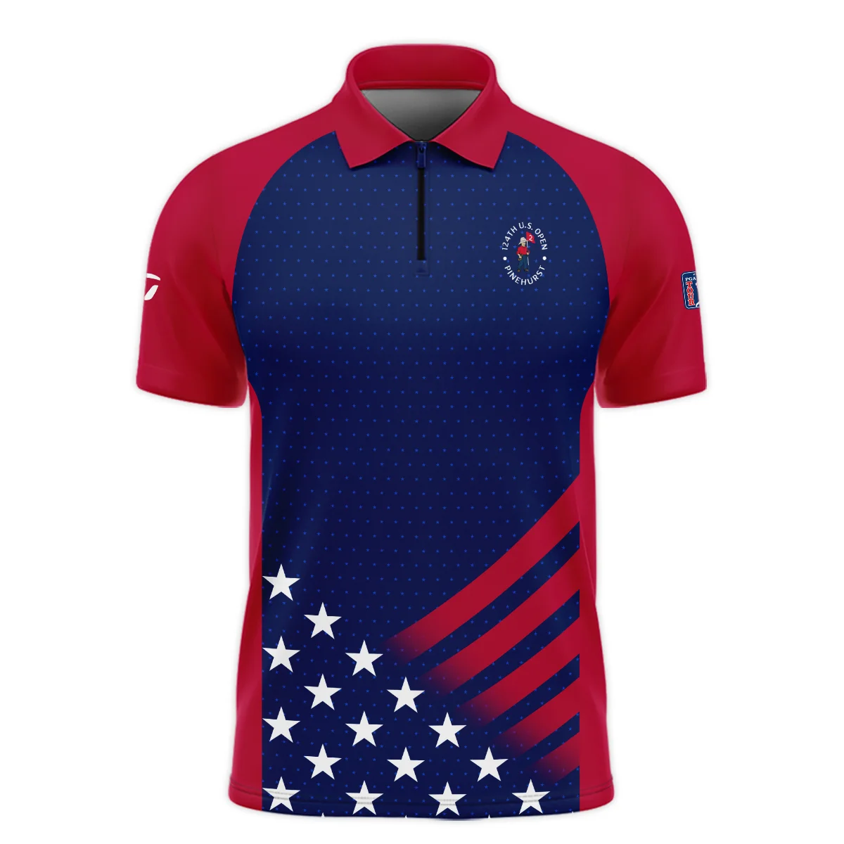 Taylor Made 124th U.S. Open Pinehurst Star White Dark Blue Red Background Zipper Polo Shirt  ZPL1129