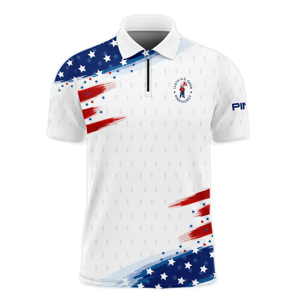 Tournament 124th U.S. Open Pinehurst Ping Zipper Polo Shirt Flag American White And Blue ZPL1929