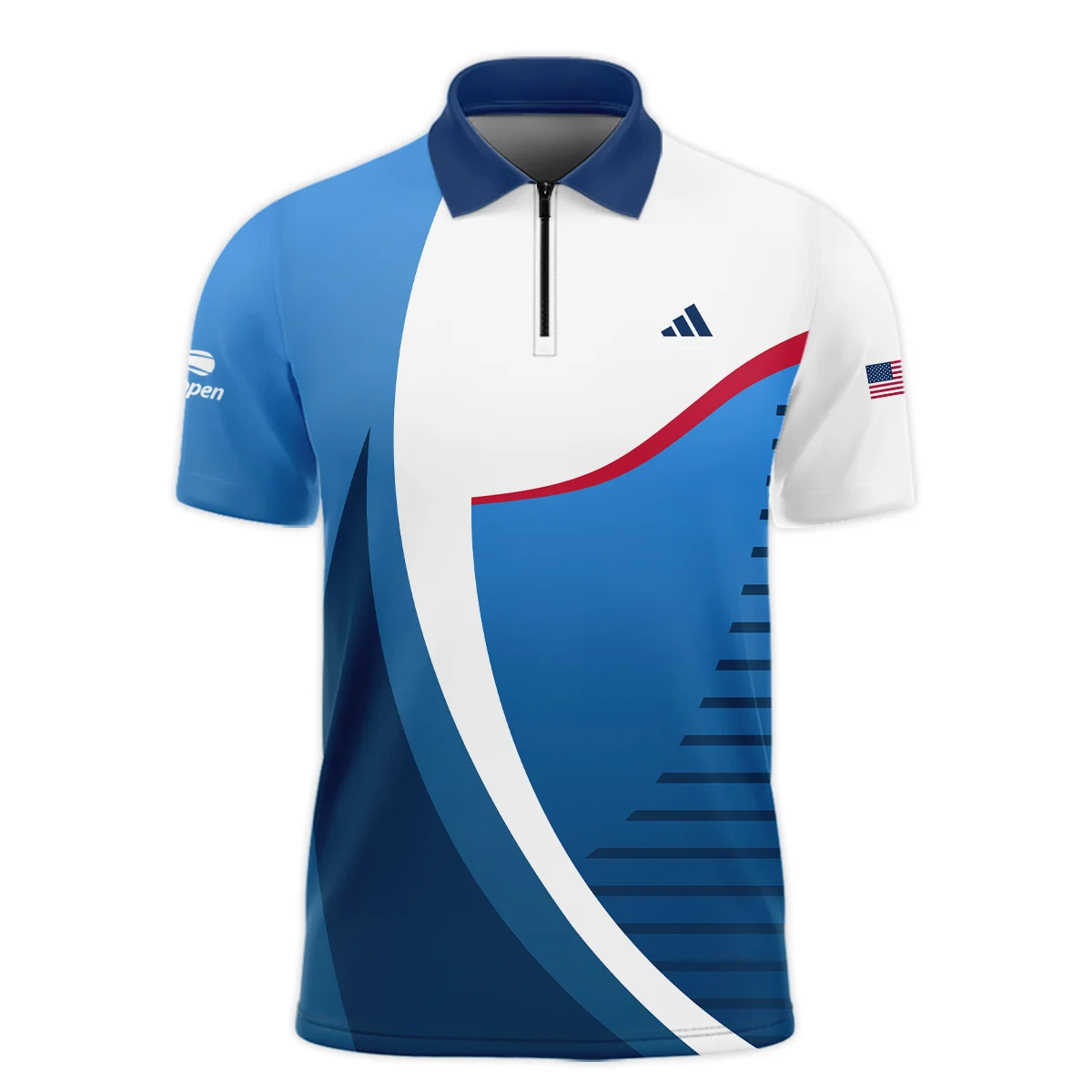 US Open Tennis Champions Adidas Dark Blue Red White Zipper Polo Shirt  ZPL1155