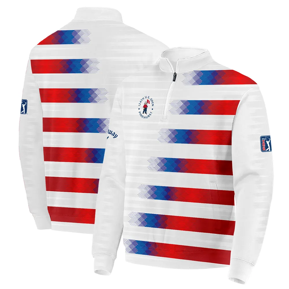 124th U.S. Open Pinehurst Callaway Quarter-Zip Jacket Sports Blue Red White Pattern Quarter-Zip Jacket