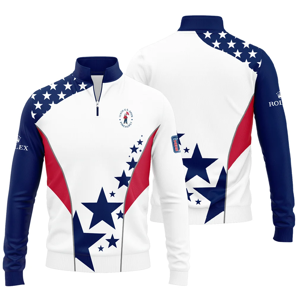 124th U.S. Open Pinehurst Rolex Stars US Flag White Blue Quarter-Zip Jacket