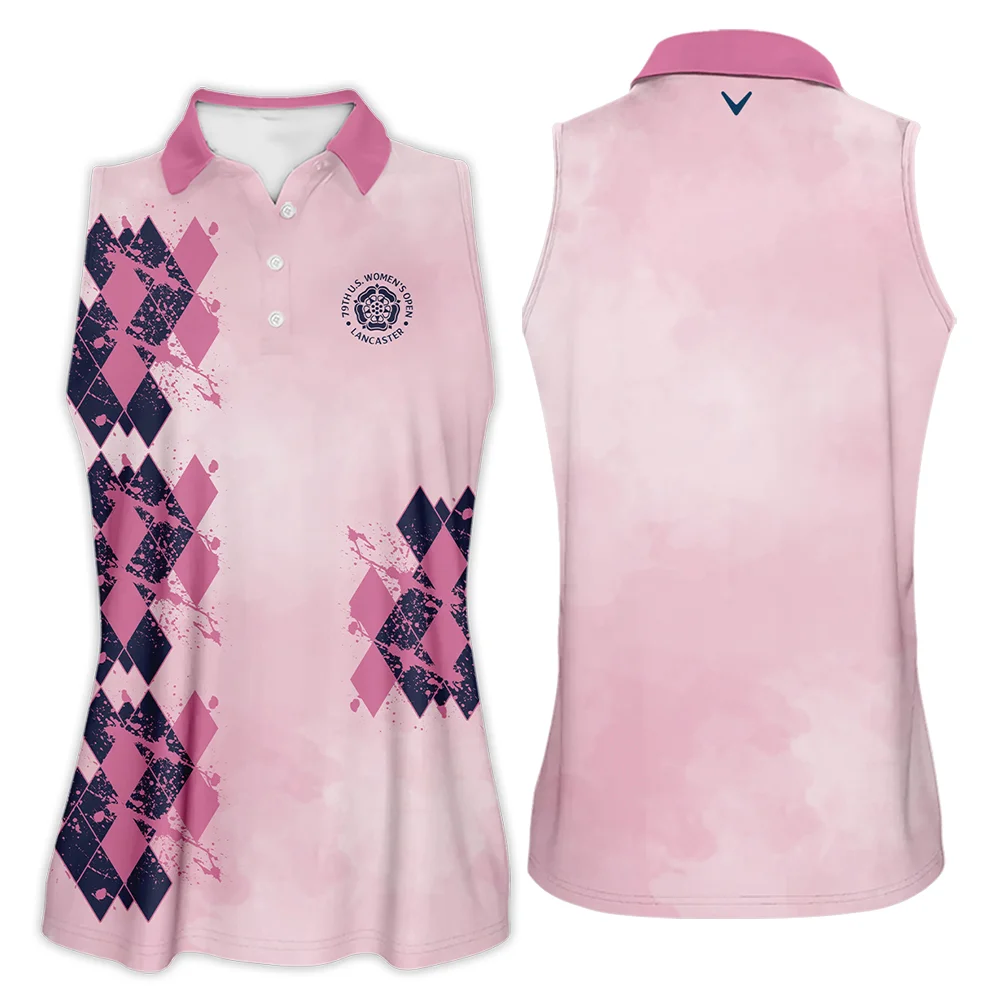 79th U.S. Women's Open Lancaster Callaway Argyle Plaid Pink Blue Pattern Sleeveless Polo Shirt
