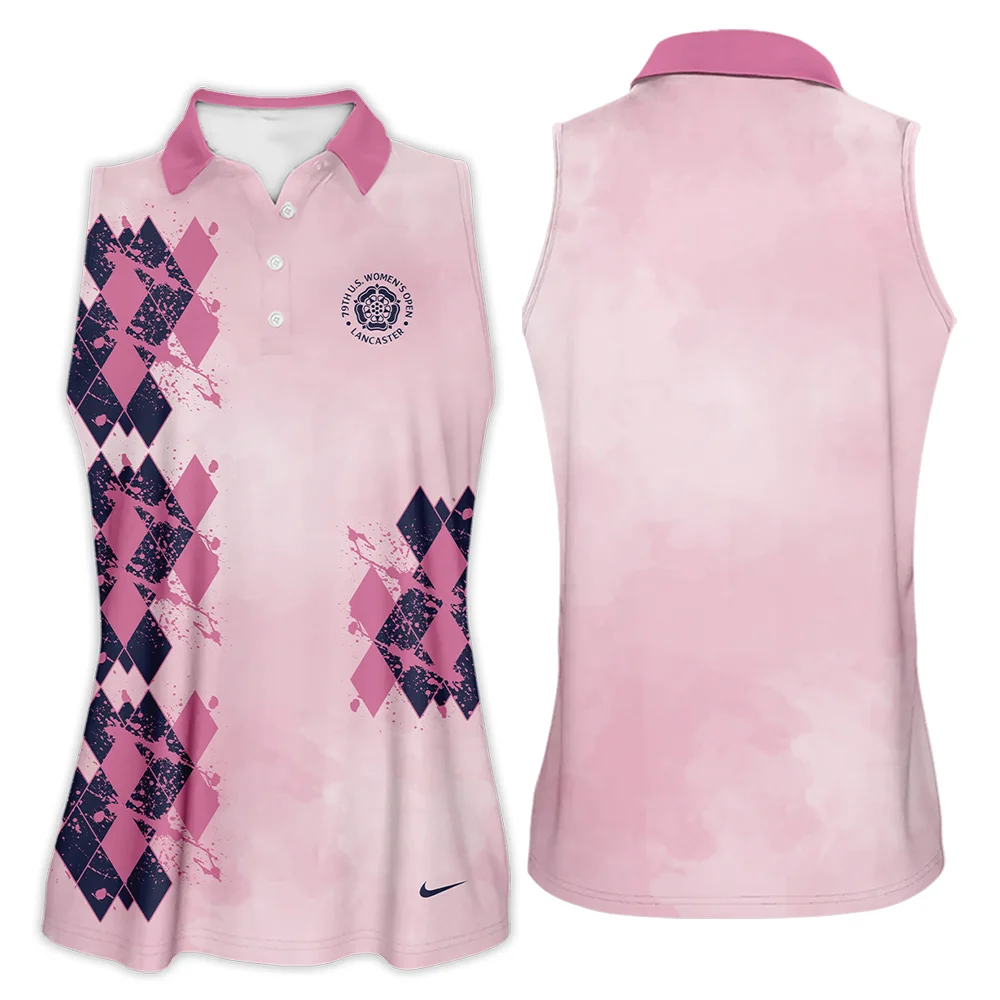 79th U.S. Women's Open Lancaster Nike Argyle Plaid Pink Blue Pattern Sleeveless Polo Shirt