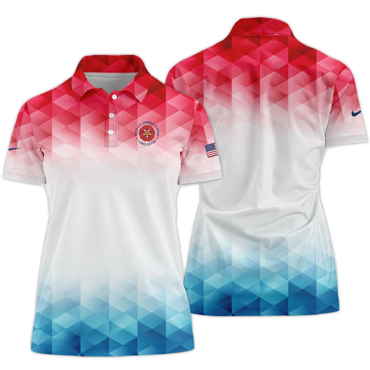 79th U.S. Women's Open Lancaster Nike Blue Red Abstract Short Polo Shirt