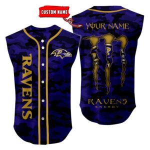 Baltimore Ravens Camo Sleeveless Baseball Jersey Tank Top Custom Name BBTJ1066