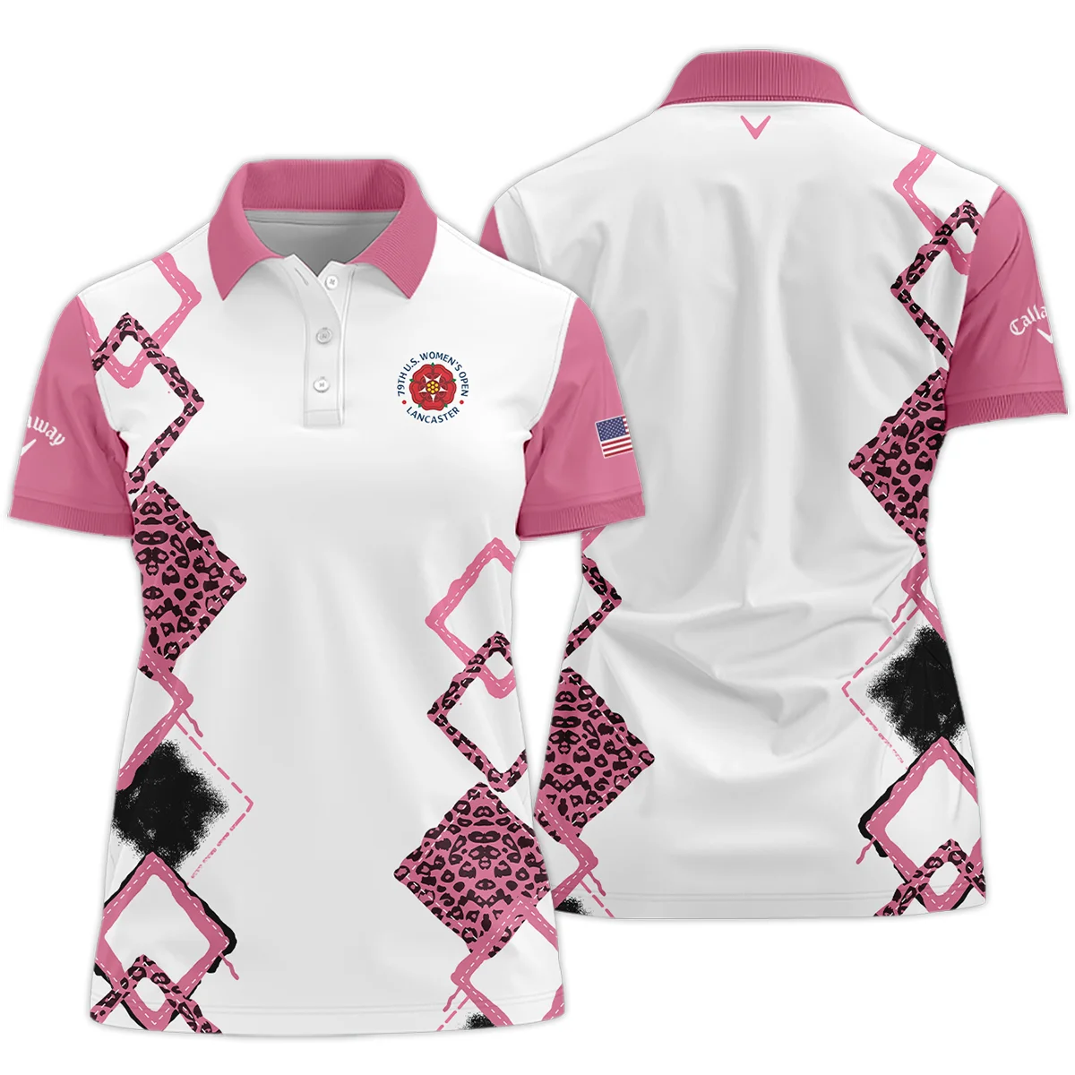 Callaway 79th U.S. Women's Open Lancaster Pink Leopard Pattern White Short Polo Shirt