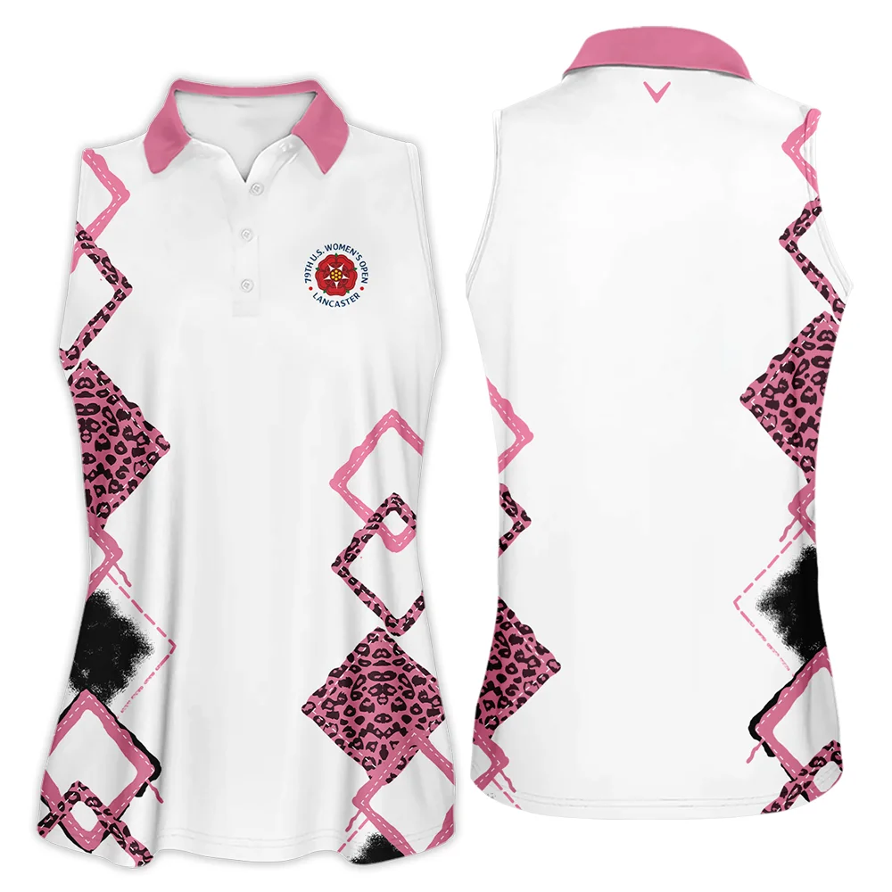 Callaway 79th U.S. Women's Open Lancaster Pink Leopard Pattern White Sleeveless Polo Shirt