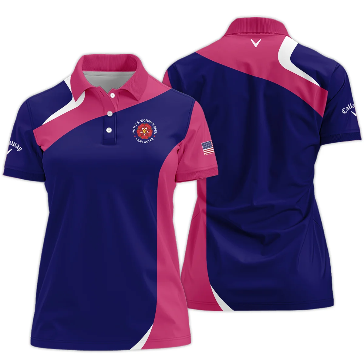 Callaway Blue Pink White 79th U.S. Women's Open Lancaster Short Polo Shirt