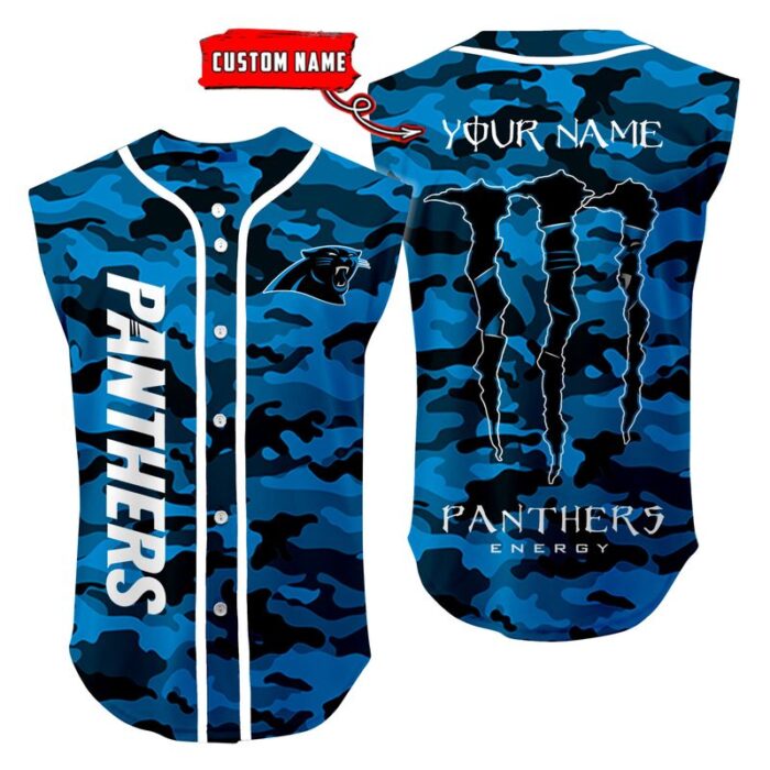 Carolina Panthers Camo Sleeveless Baseball Jersey Tank Top Custom Name BBTJ1070