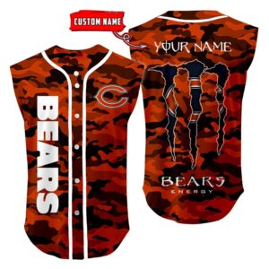 Chicago Bears Camo Sleeveless Baseball Jersey Tank Top Custom Name BBTJ1071