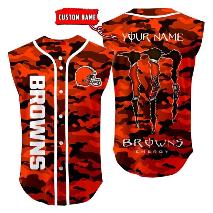 Cleveland Browns Camo Sleeveless Baseball Jersey Tank Top Custom Name BBTJ1069