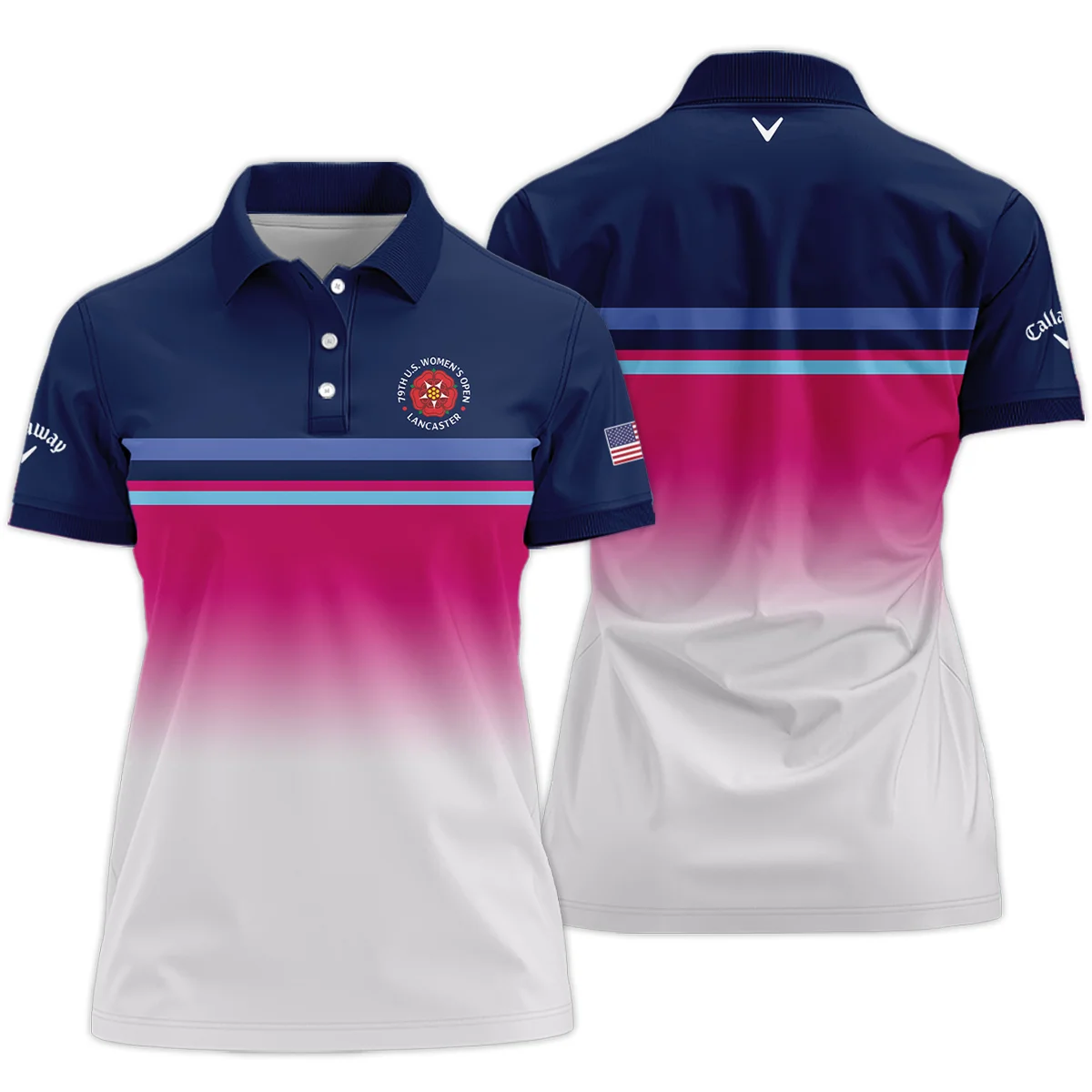 Dark Blue Pink White Line Callaway 79th U.S. Women's Open Lancaster Short Polo Shirt