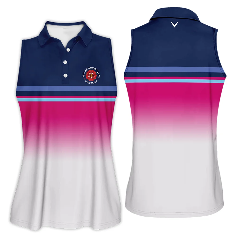 Dark Blue Pink White Line Callaway 79th U.S. Women's Open Lancaster Sleeveless Polo Shirt