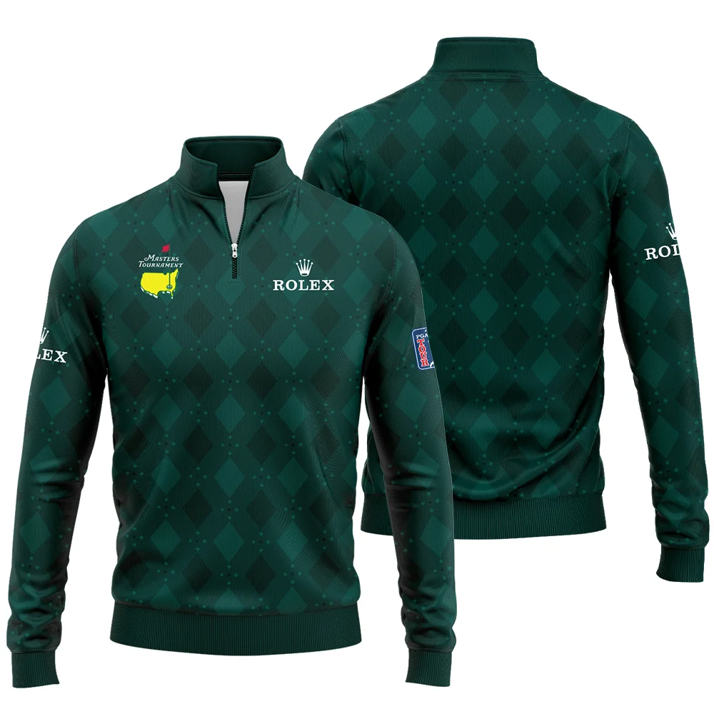 Dark Green Argyle Plaid Pattern Golf Masters Tournament Rolex Quarter-Zip Jacket