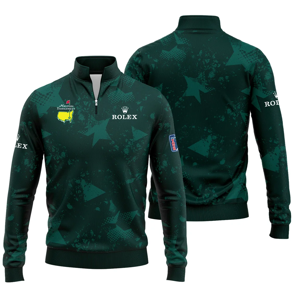 Dark Green Grunge Stars Pattern Golf Masters Tournament Rolex Quarter-Zip Jacket