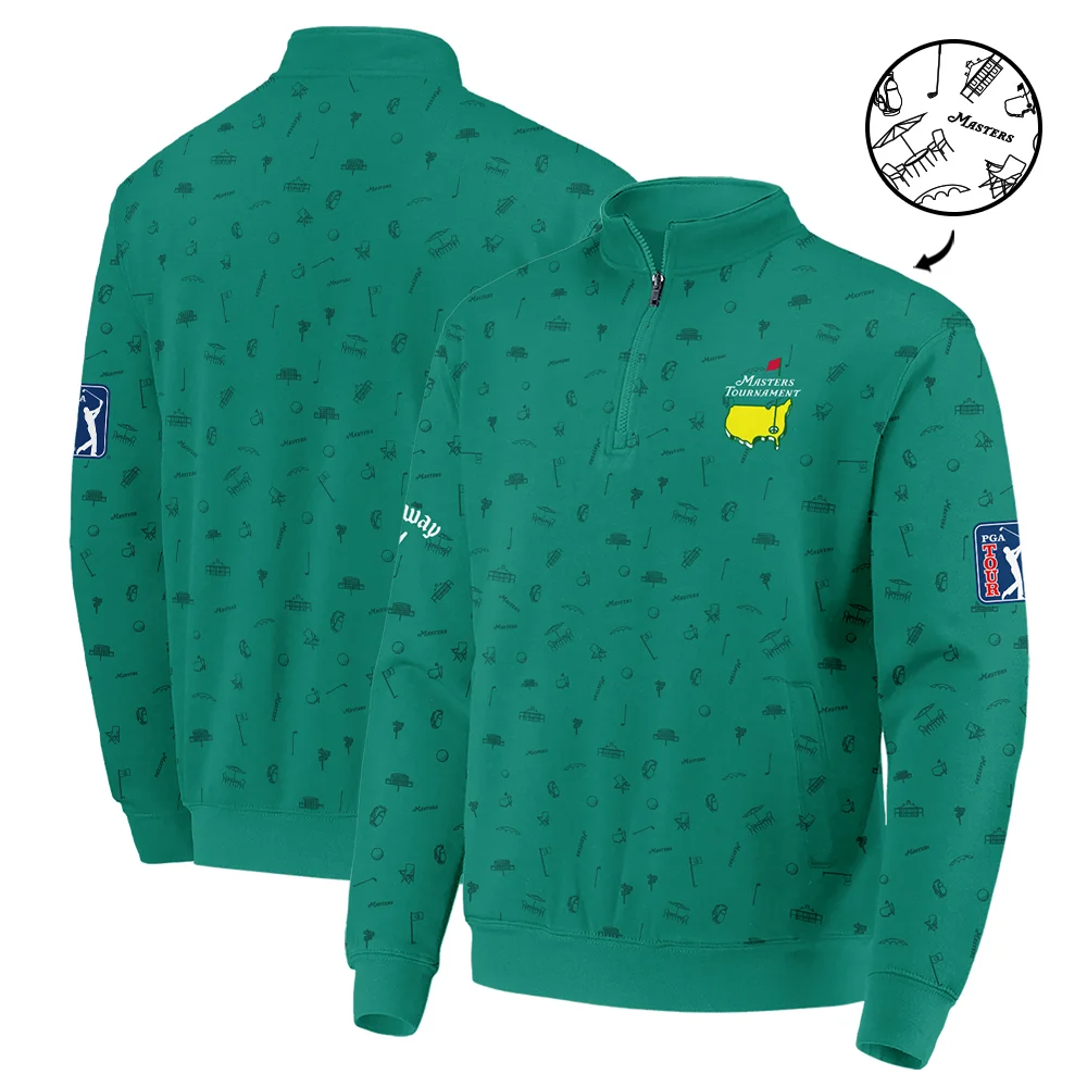 Golf Masters Tournament Callaway Quarter-Zip Jacket Augusta Icons Pattern Green Golf Sports Quarter-Zip Jacket