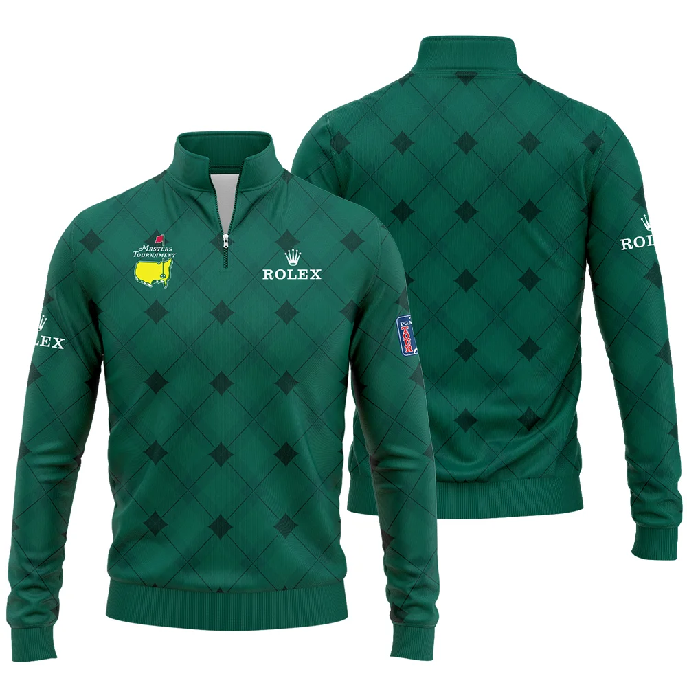 Golf Masters Tournament Green Argyle Pattern Rolex Quarter-Zip Jacket