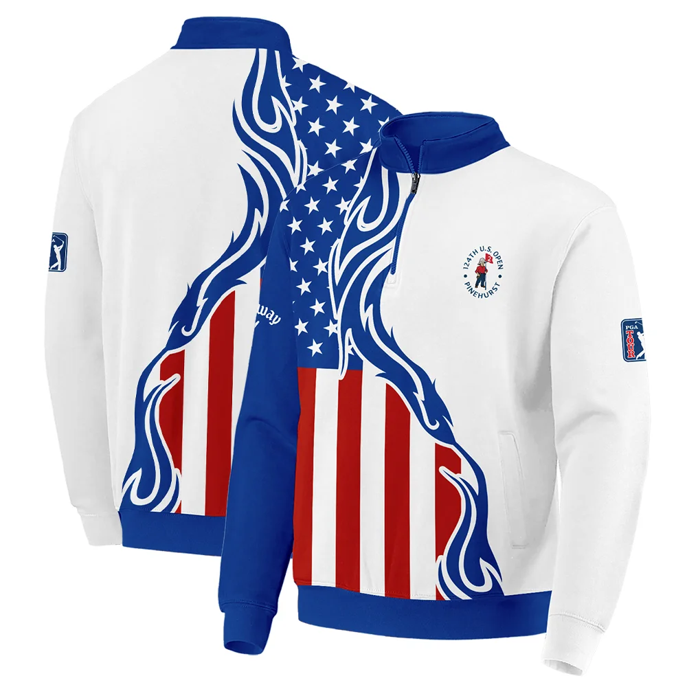 Golf Sport Callaway 124th U.S. Open Pinehurst Quarter-Zip Jacket USA Flag Pattern Blue White Quarter-Zip Jacket