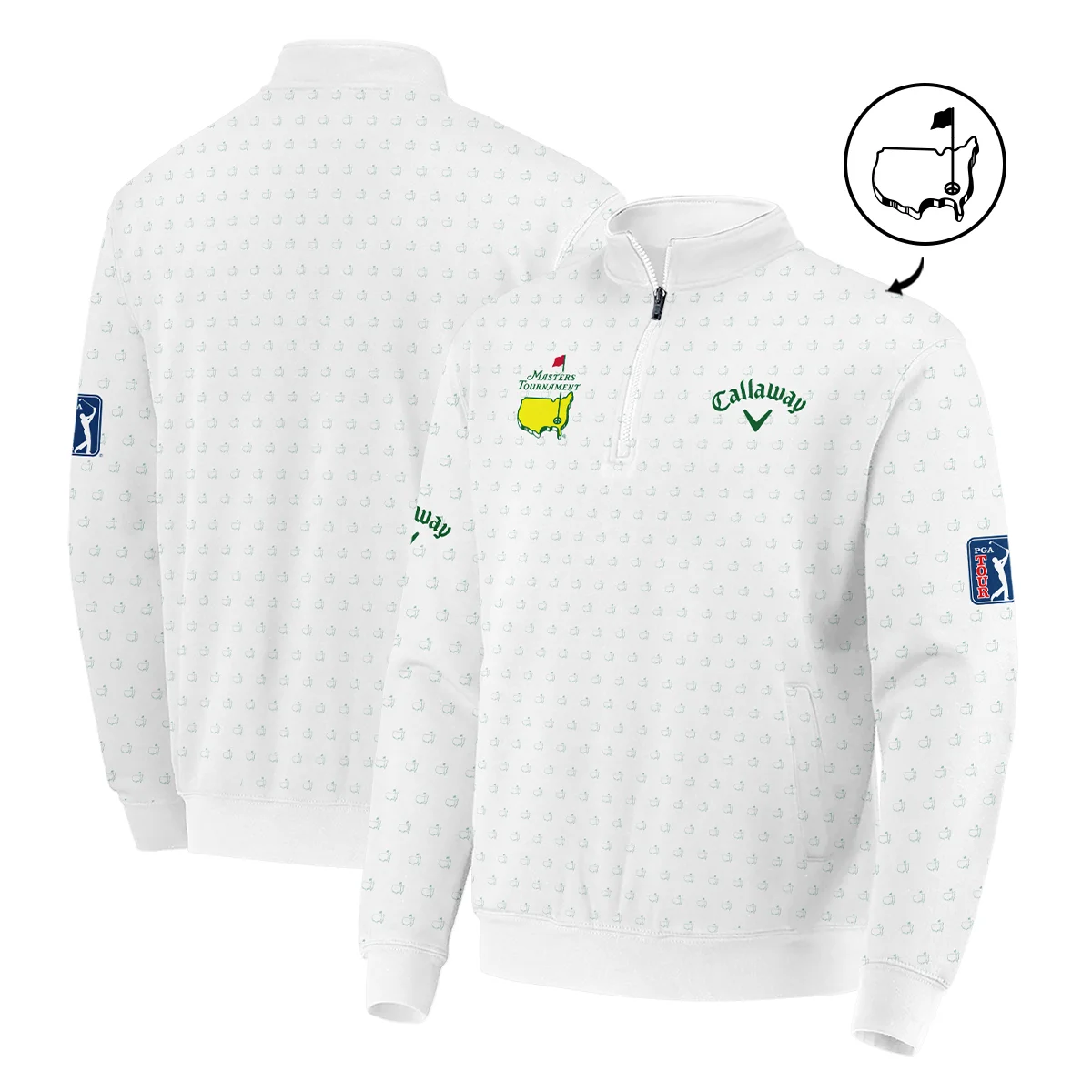 Golf Sport Masters Tournament Callaway Quarter-Zip Jacket Sports Logo Pattern White Green Quarter-Zip Jacket