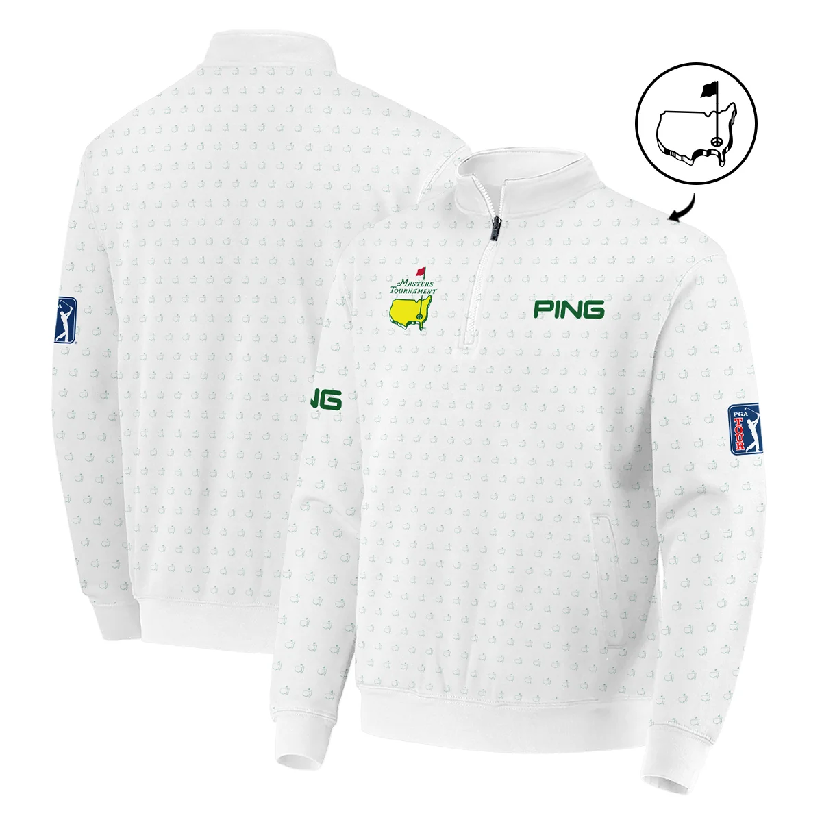 Golf Sport Masters Tournament Ping Quarter-Zip Jacket Sports Logo Pattern White Green Quarter-Zip Jacket