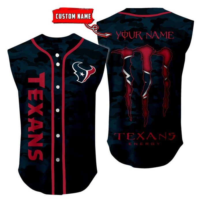 Houston Texans Camo Sleeveless Baseball Jersey Tank Top Custom Name BBTJ1077